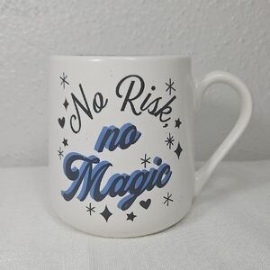 Forward Together White Ceramic  Mug with Blue & Black "No Risk No Magic' text